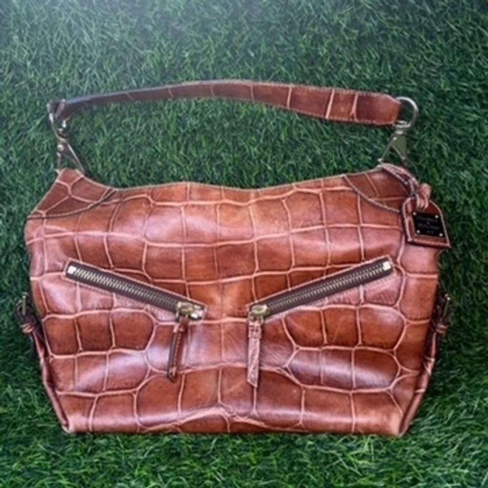Dooney & Bourke Bag Womens Medium Brown Croc Embossed Leather‎ Hobo Shoulder Bag